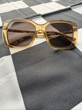 Burberry Gold Oversized Square Sunglasses with Brown Lenses